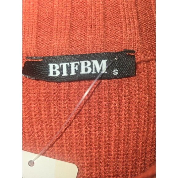 BTFBM Rust Orange Half Zip Ribbed Sweater Women’s Size Sm NWT Collared Knit Fall - Picture 7 of 15